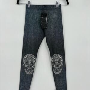 🆕 NWT Terez Girls Leggings Skulls Stretch Sparkle Ombré Stars Goth Emo Medium